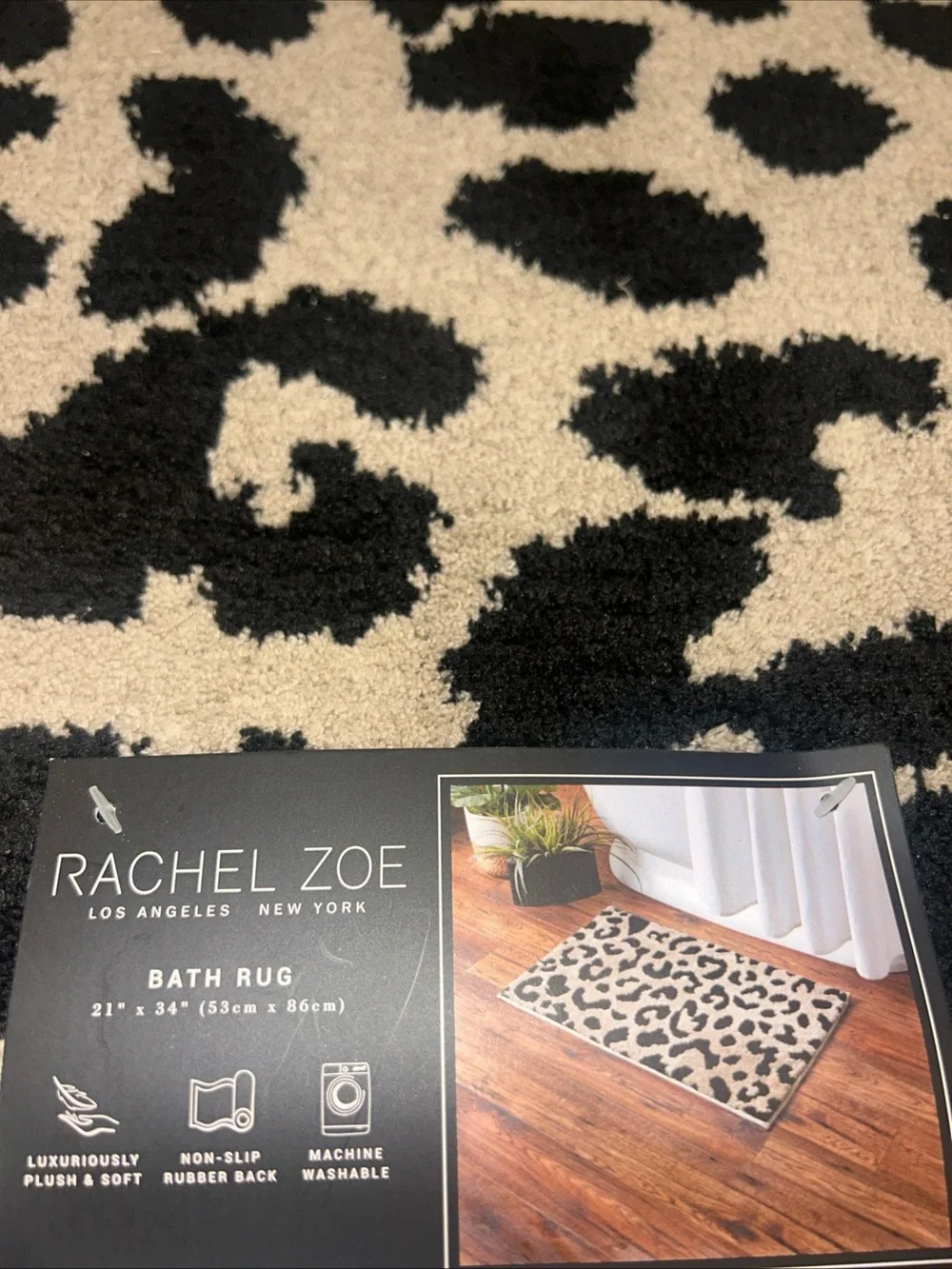Rachel Zoe Brown Black Cheetah Leopard Animal Print Bath Rug 21”x  34” New